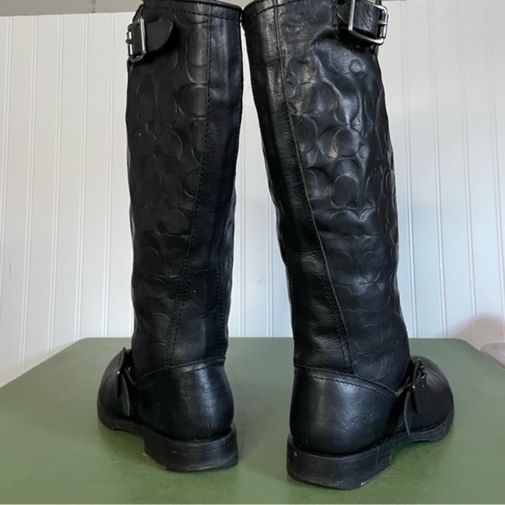 Frye x Coach Collab Knee Boots w Low Key Monogram/Logos - Picture 8 of 15